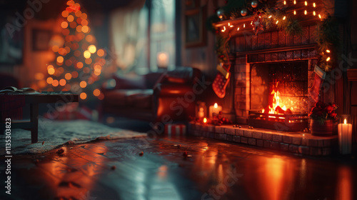Generative AI. Christmas theme a  cozy decorated Christmas living room