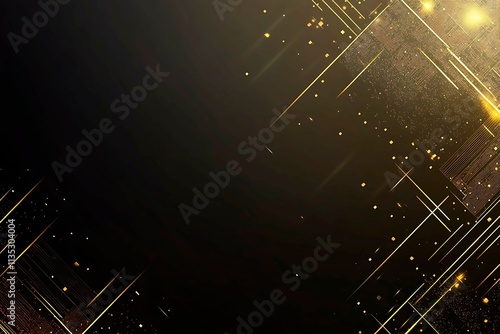 Abstract dark geometric background featuring glowing golden lines and sparkles, creating a modern, futuristic, and elegant design.