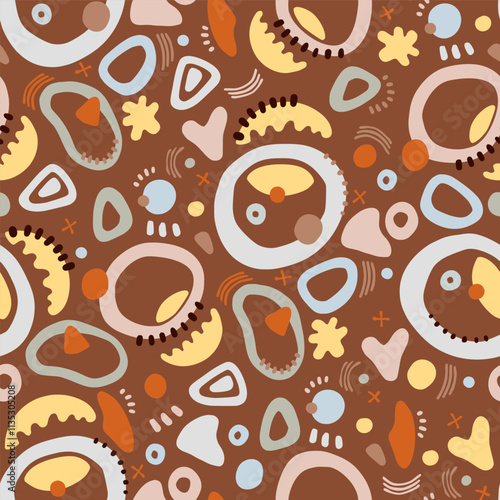 Abstract Geometric Shapes Circles in Bold Brown Color of the Year 2025 Vector Seamless Pattern for Fabric Textile or Nursery Wallpaper Design