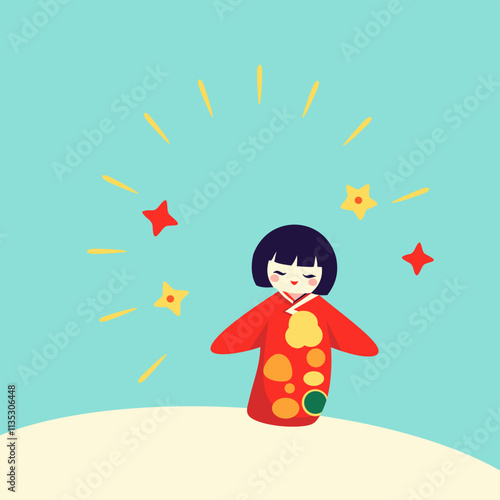 Japanese kokeshi doll. Cute vector isolated illustration