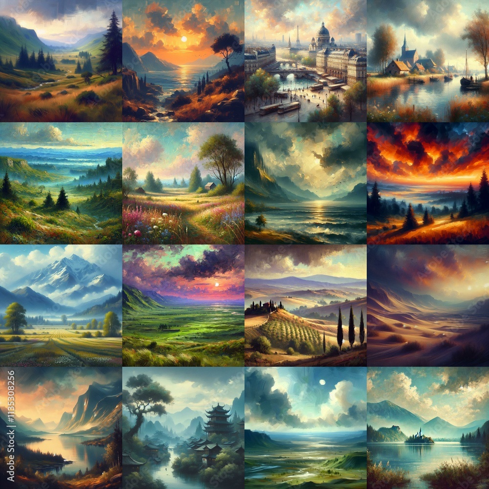 Fototapeta premium Watercolor landscapes. AI generated illustration