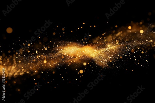 Golden Particles in Motion Across Dark Space, Creating a Stunning Visual Effect of Light and Texture, Perfect for Backgrounds or Creative Projects