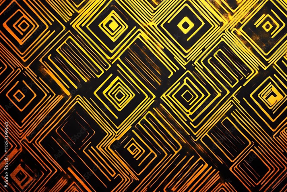 Obraz premium Abstract dark geometric background featuring glowing golden lines and sparkles, creating a modern, futuristic, and elegant design.