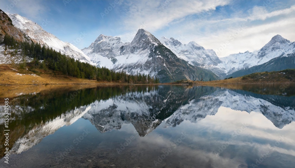 custom made wallpaper toronto digitalMajestic Peaks of Snow-Capped Mountains Reflected Perfectly in a Calm Alpine Lake