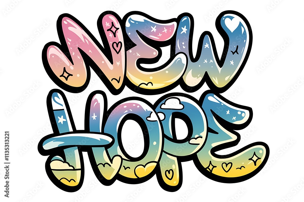Pastel New Hope Text Art Design With Sky and Clouds Pastel New Hope Text Art Design With Sky and Clouds