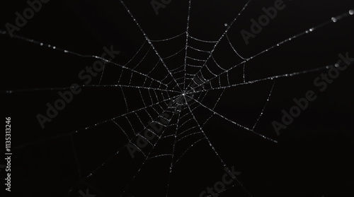 Minimalistic Dark Black Background with Spider Cobweb, Halloween Backdrop photo