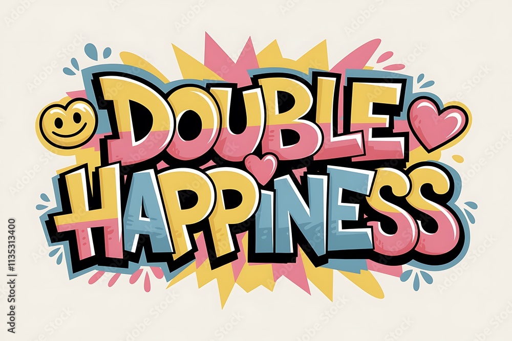 Double Happiness Colorful Graffiti Style Text Art Double Happiness Colorful Graffiti Style Text Art