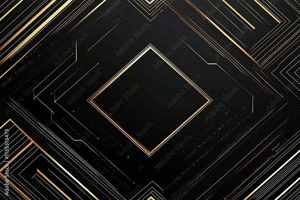 Abstract dark geometric background featuring glowing golden lines and sparkles, creating a modern, futuristic, and elegant design.