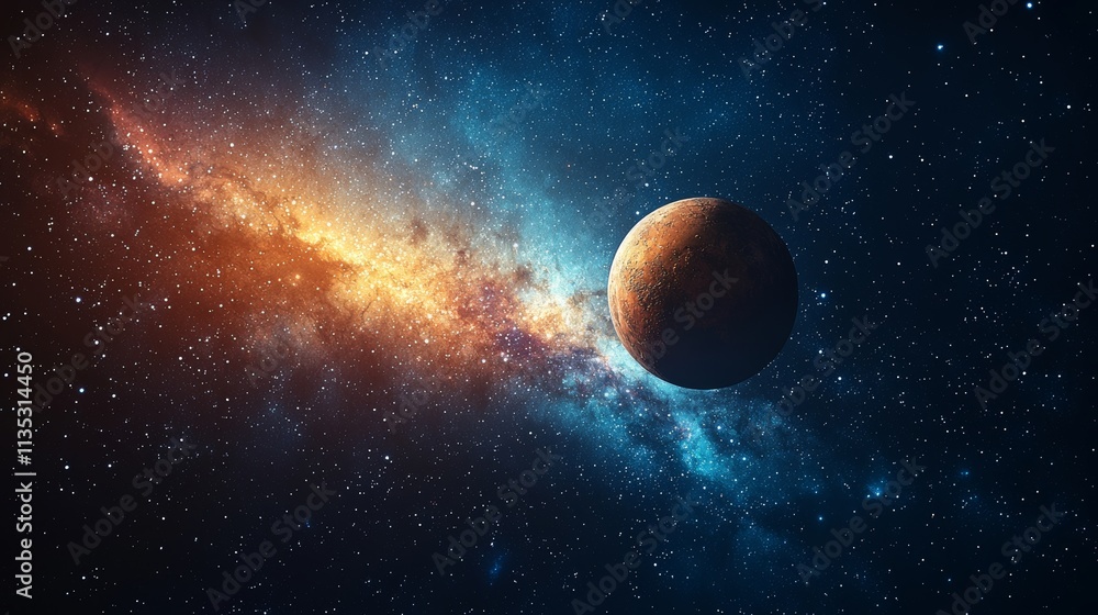 A breathtaking view of space featuring Mars and a far-off galaxy, embodying the concept of cosmic exploration. A breathtaking view of space featuring Mars and a far-off galaxy, embodying the concept of cosmic exploration.