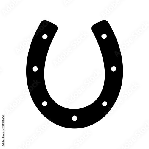 "Minimalist Black Horseshoe Illustration with Holes for Nails – Vector Design on White Background"

