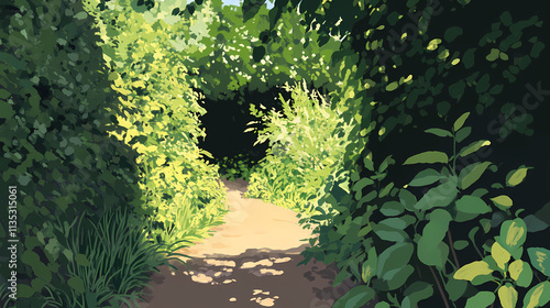 Wallpaper Mural Overgrown garden paths with vines and foliage in a neglected landscape, weeds, foliage, wild nature. Overgrowth. Illustration Torontodigital.ca