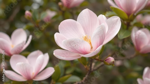 Delicate pink magnolia blossoms, soft petals, vibrant spring bloom, spring bloom, pink, nature