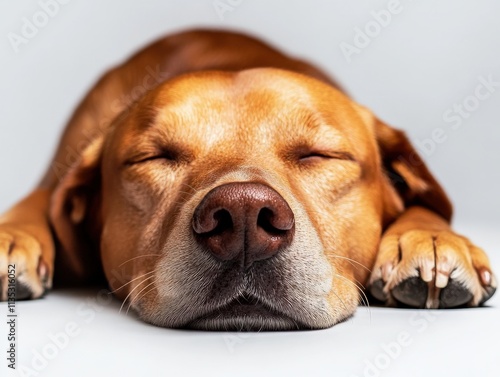 Minimalist Close-Up of a Lying Dog on White Background