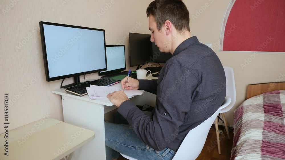Young freelancer working on computer at home Young freelancer working on computer at home