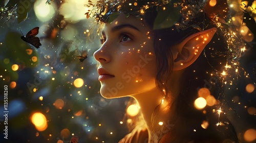 Portrait of an elf in an enchanted forest