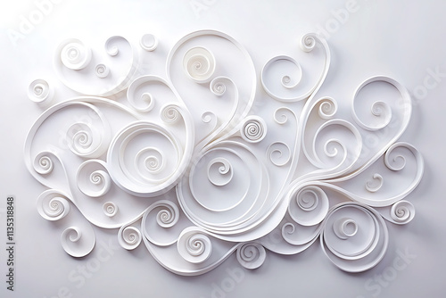 Minimalist white abstract swirls on a plain background.