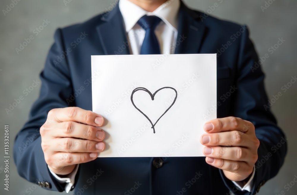 man with white envelope with heart drawn on it, close-up without head man with white envelope with heart drawn on it, close-up without head