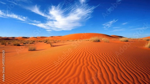 Expansive red sand dunes in Australian desert with clear sky