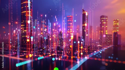 A futuristic metropolis utilizes 6Gpowered smart grids to manage the increasingly complex energy demands of a growing population and advancing technology. photo