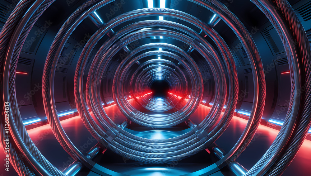 Abstract Neon Tunnel: Red and blue neon lights illuminate a futuristic, circular tunnel, creating a mesmerizing and dynamic visual. Abstract Neon Tunnel: Red and blue neon lights illuminate a futuristic, circular tunnel, creating a mesmerizing and dynamic visual.
