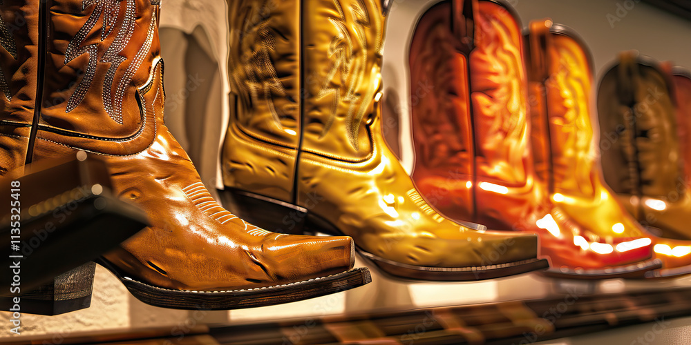 Display of Leather Cowboy Boots in Various Colors Display of Leather Cowboy Boots in Various Colors