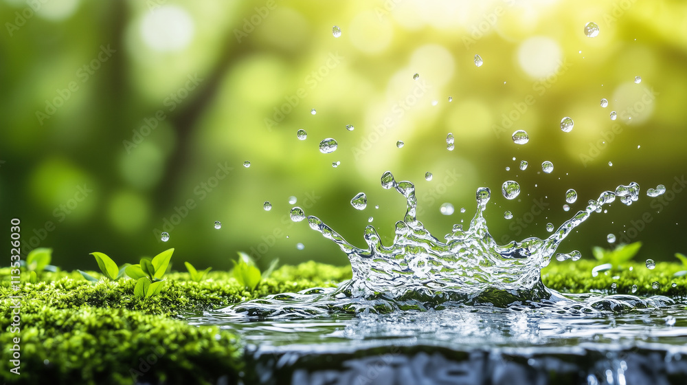 Water Droplets Splashing on Mossy Surface in Nature with Green Leaves and Soft Sunlight
Water Droplets Splashing on Mossy Surface in Nature with Green Leaves and Soft Sunlight