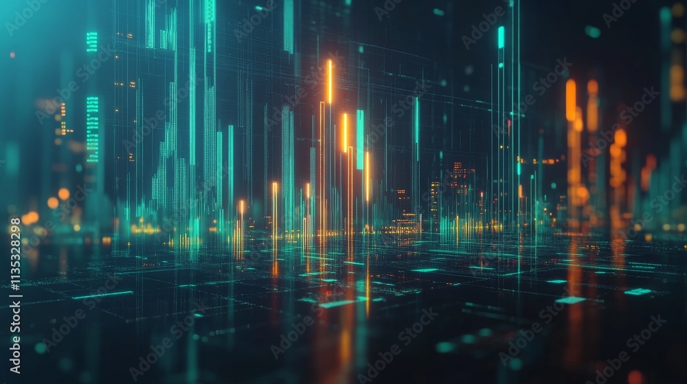Futuristic Digital Cityscape with Neon Lights Futuristic Digital Cityscape with Neon Lights