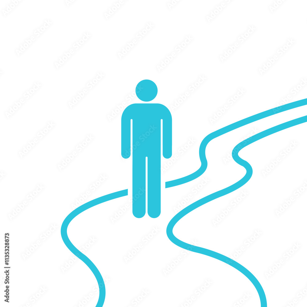 Path Ahead. Figure and road. Isolated on white backround. Bue icon set. Path Ahead. Figure and road. Isolated on white backround. Bue icon set.