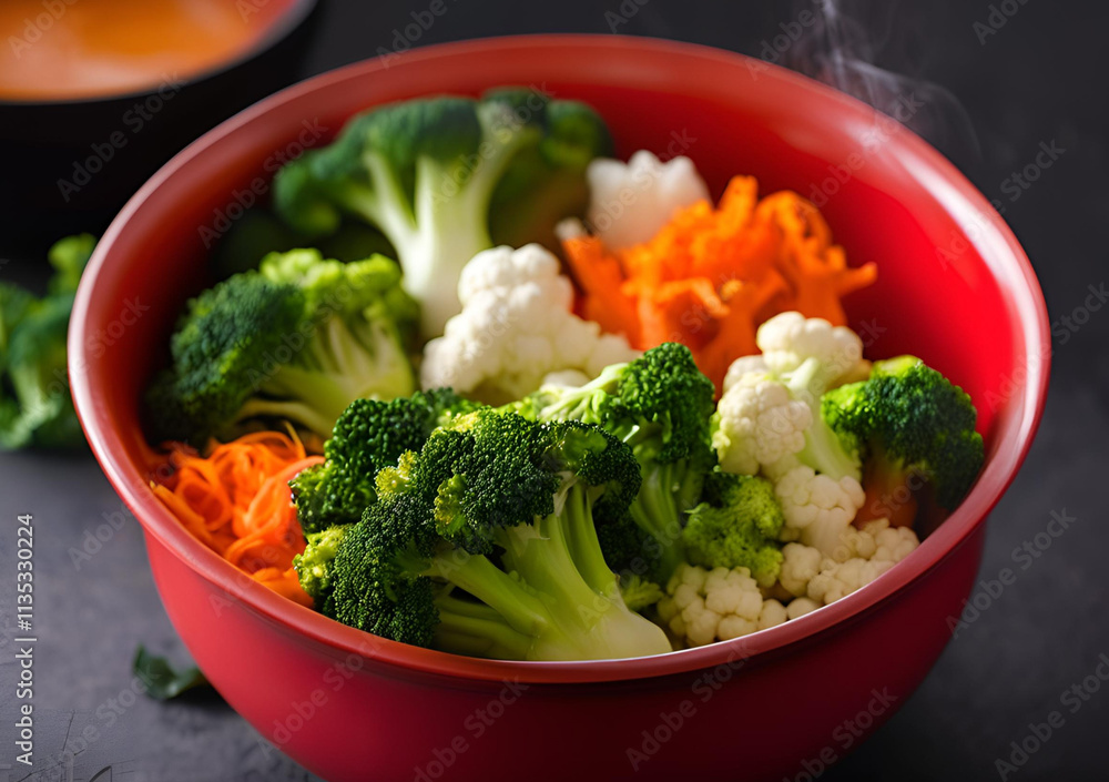 broccoli and cauliflower in red plate broccoli and cauliflower in red plate