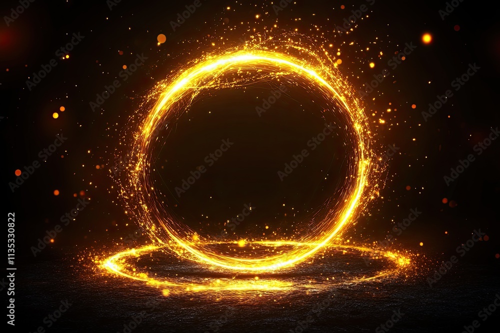 A glowing golden ring with subtle glow effects on a black background, in a simple vector style A glowing golden ring with subtle glow effects on a black background, in a simple vector style