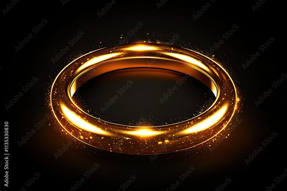 A glowing golden ring with subtle glow effects on a black background, in a simple vector style A glowing golden ring with subtle glow effects on a black background, in a simple vector style