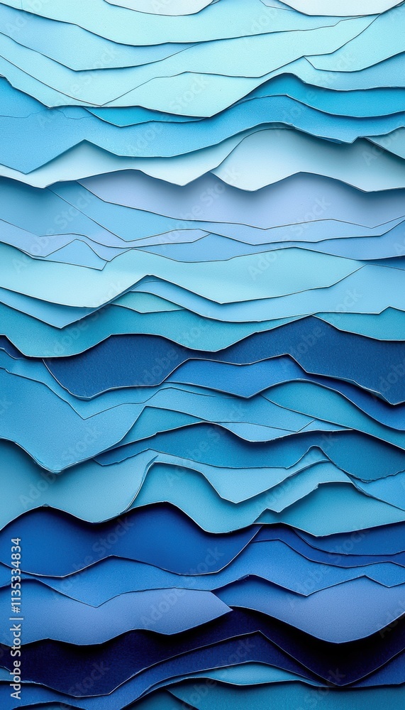 Fototapeta premium Gradient Blue Torn Paper Layers for Marine-Themed Travel Advertisements and Designs