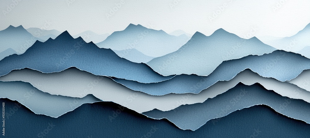 Abstract Mountain Silhouette with Torn Paper Edges in Blue and Gray Gradients for Adventure Branding Abstract Mountain Silhouette with Torn Paper Edges in Blue and Gray Gradients for Adventure Branding