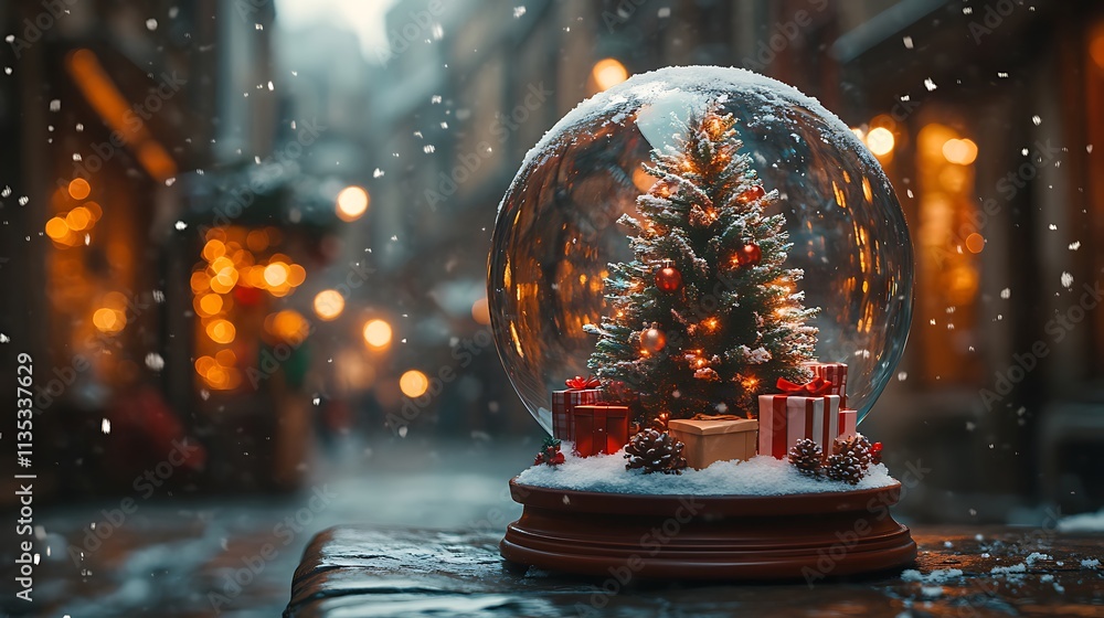 Christmas tree snow globe magical scene high resolution image Christmas tree snow globe magical scene high resolution image
