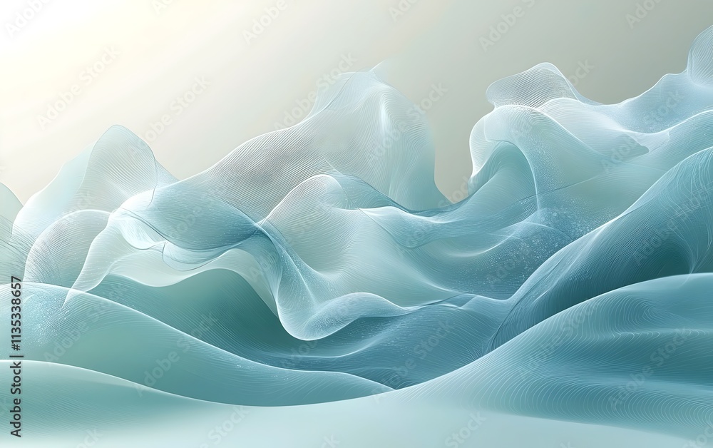Obraz premium An abstract, serene wave of translucent aqua and white flowing forms create a tranquil and modern composition, evoking a sense of peace and ethereality.