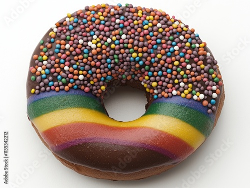 Delicious Rainbow Sprinkle Donut with Chocolate Glaze photo