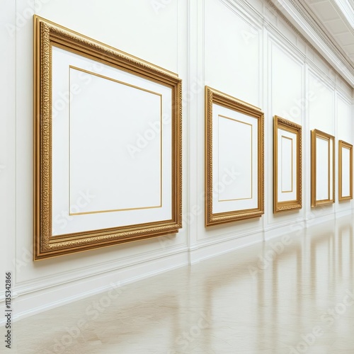 Gilded picture frames on a grand gallery wall, promoting indulgence, artistic sophistication