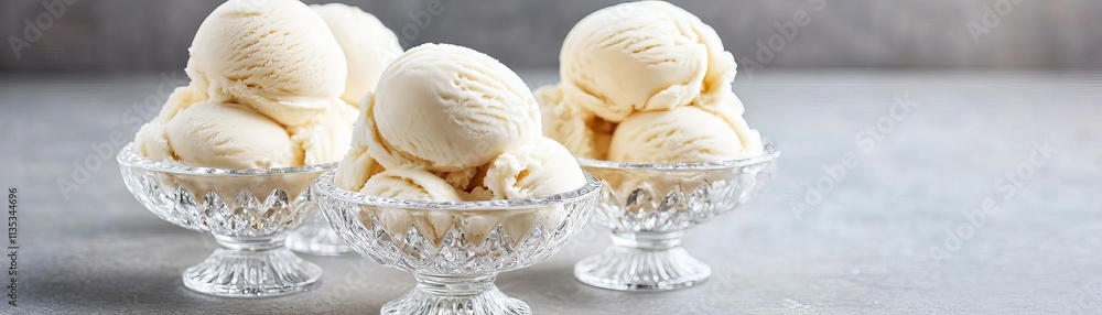 Hand-crafted ice cream served in crystal dishes, promoting indulgence, frozen luxury Hand-crafted ice cream served in crystal dishes, promoting indulgence, frozen luxury