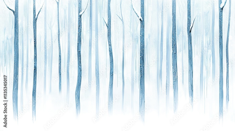 Obraz premium A white background with a line of trees in the snow