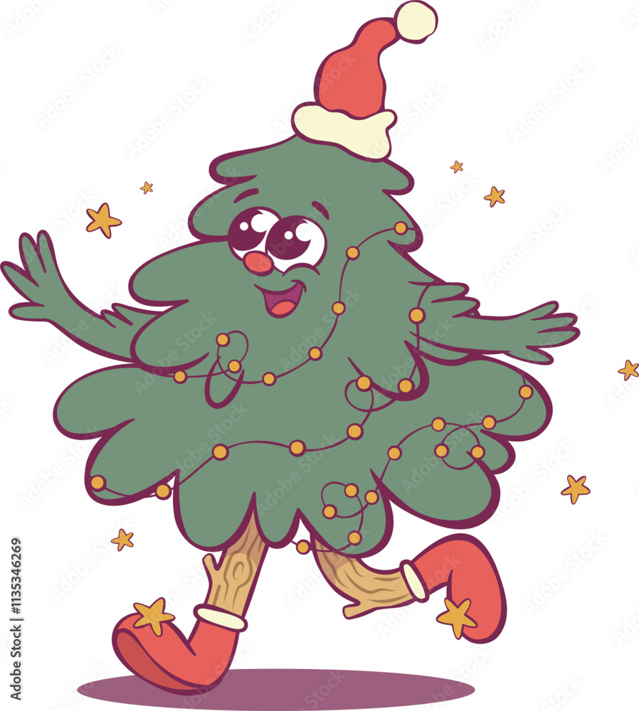 Fototapeta premium Whimsical cheerful christmas tree character