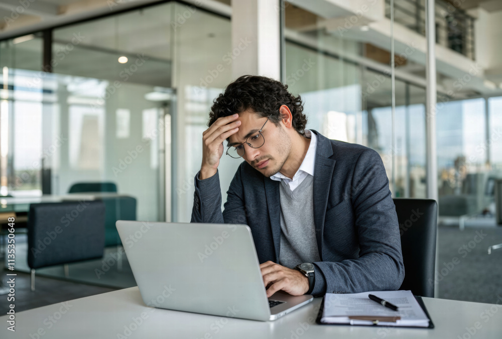 Professional man stressed while working at a modern office Professional man stressed while working at a modern office