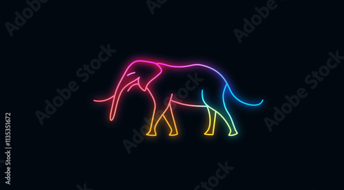 Minimal Neon Sketch of an Elephant: Modern and Artistic photo