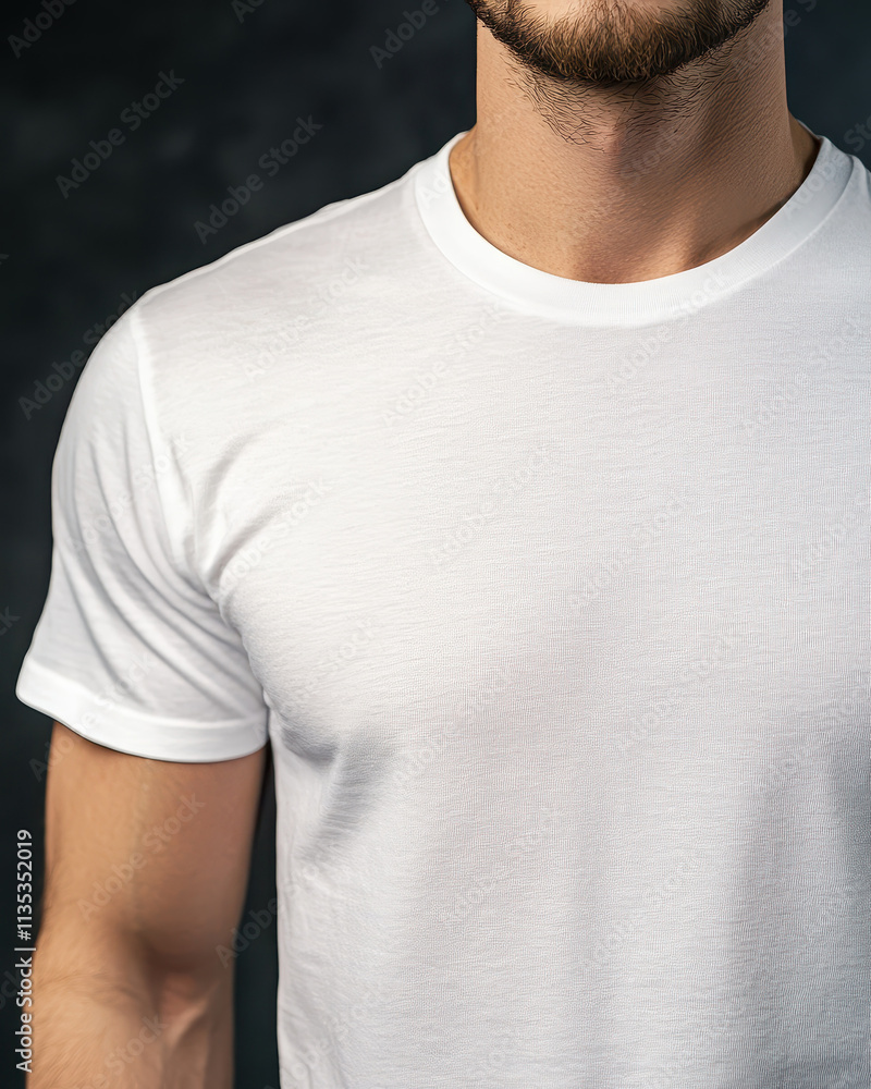 Man wearing white t-shirt: template for design and mockup for print Man wearing white t-shirt: template for design and mockup for print