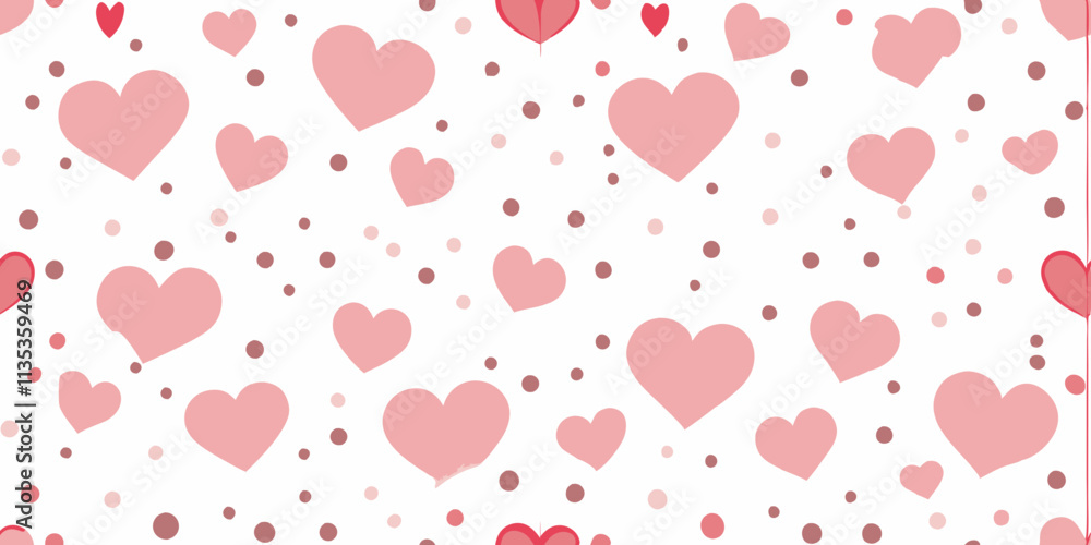 A repeating pattern of hearts on a white background. Many light pink hearts of varying shades are scattered across the image, with small A repeating pattern of hearts on a white background. Many light pink hearts of varying shades are scattered across the image, with small