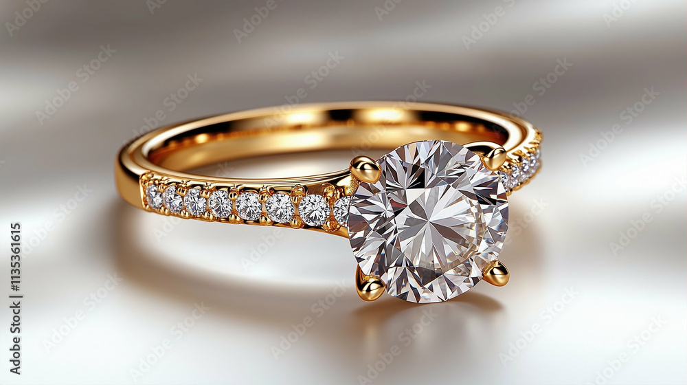 Diamond ring with brilliant cut adorned with sparkling stones and gold band for wedding or engagement Diamond ring with brilliant cut adorned with sparkling stones and gold band for wedding or engagement