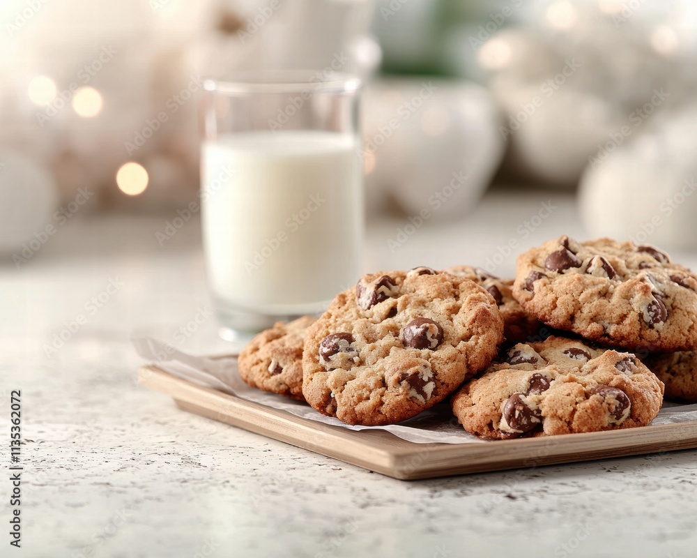 Delicious homemade chocolate chip cookies with a glass of milk Delicious homemade chocolate chip cookies with a glass of milk