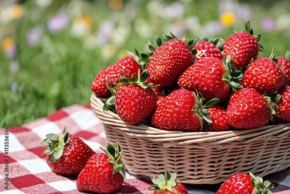 Fresh ripe strawberries in a wicker basket Fresh ripe strawberries in a wicker basket