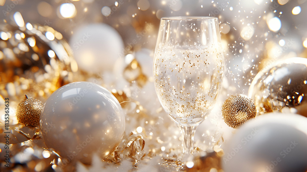 Happy New Year 2025 with elegant white and gold decorations, surrounded by swirling confetti, creating a festive and luxurious atmosphere to ring in the new year Happy New Year 2025 with elegant white and gold decorations, surrounded by swirling confetti, creating a festive and luxurious atmosphere to ring in the new year