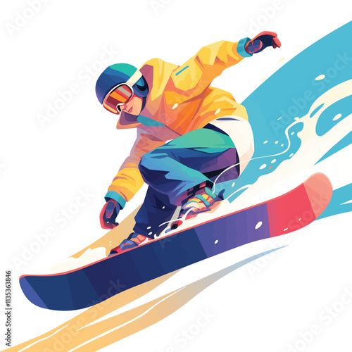 Illustration of a skater riding on snow, animation and motion graphics in vector format