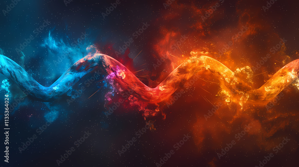 Fiery Flux: Abstract digital art depicting a mesmerizing wave of vibrant blue and fiery orange hues, intertwining and contrasting in a dynamic display of energy and motion. Fiery Flux: Abstract digital art depicting a mesmerizing wave of vibrant blue and fiery orange hues, intertwining and contrasting in a dynamic display of energy and motion.